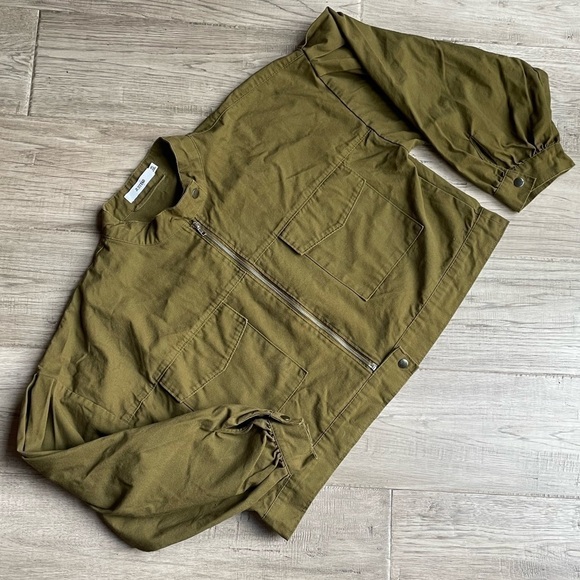 JustFab Canvas Cropped Jacket Balloon Sleeve Olive Green Boxy Cargo Like SZ XXL - Picture 5 of 16